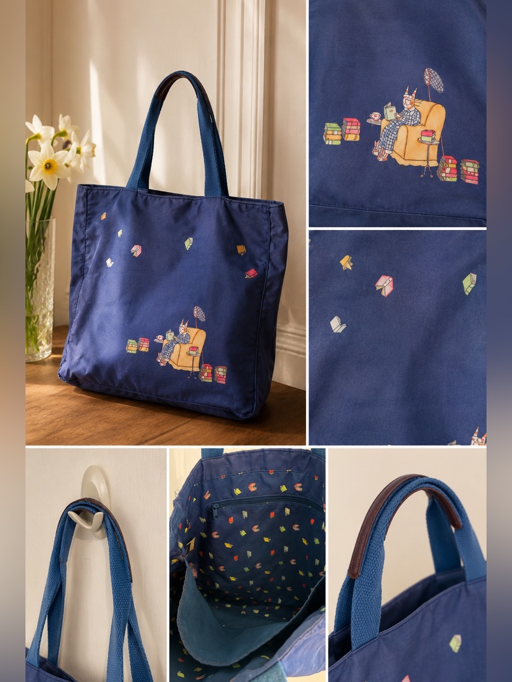 Vintage Tote with Whimsical Illustration - Picture 2 of 2